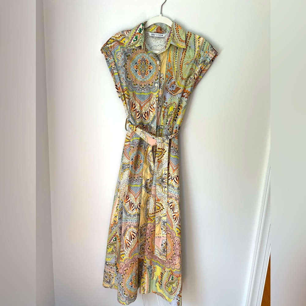 Zara XS Button-down Paisley Print Maxi Dress w/ Pockets